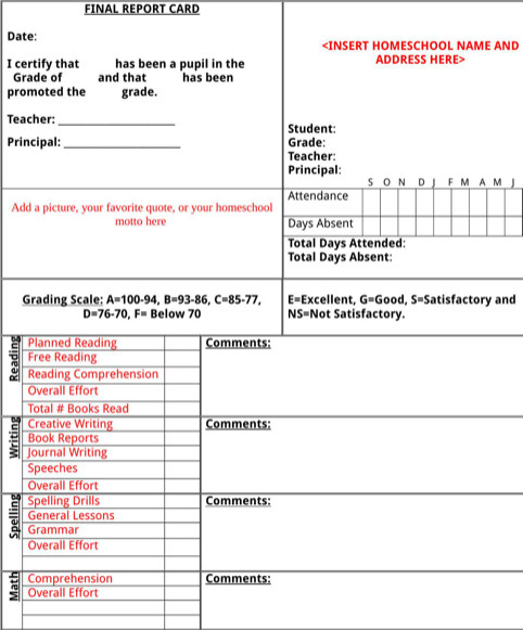 Homeschool Report Card Template Word Report Card Template Templates&amp;forms