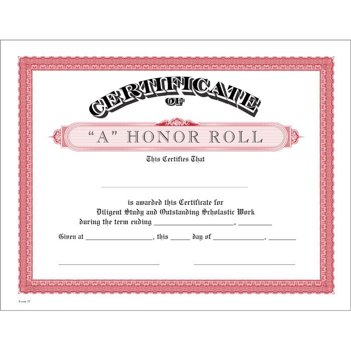 Honor Roll Certificate Template A Honor Roll Red Certificate Jones School Supply