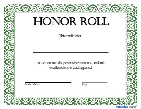 Honor Roll Certificate Template Honor Roll Certificate 2