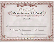 Honor Roll Certificate Template Printable Principals Honor Roll Awards Certificates Templates