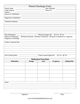 Hospital Release form Template Printable Patient Discharge form