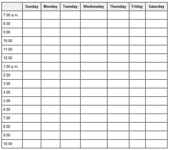 Hourly Chart Template 24 Hour A Day 7 Days A Week Work Schedule