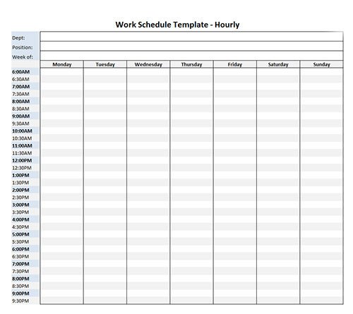 Hourly Schedule Template Excel Work Schedule Template Hourly for Week Microsoft Excel