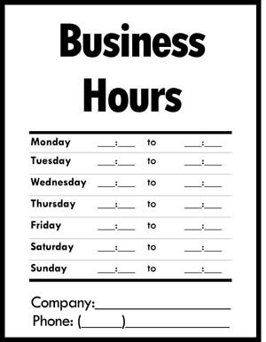 Hours Of Operation Template Business Hours Of Operation Sign Small Business Free forms
