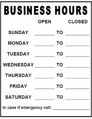 Hours Of Operation Template Business Hours Sign Pdf Template Download