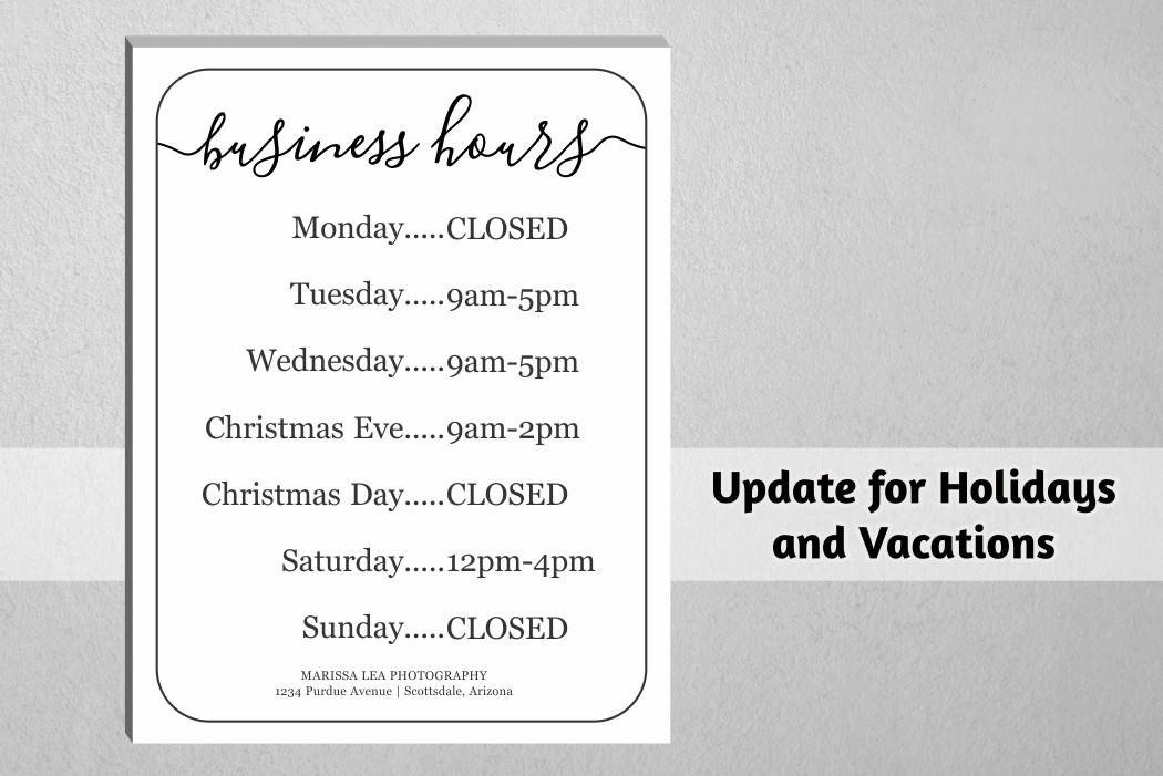 Hours Of Operation Template Business Hours Sign Printable Template Hours Of