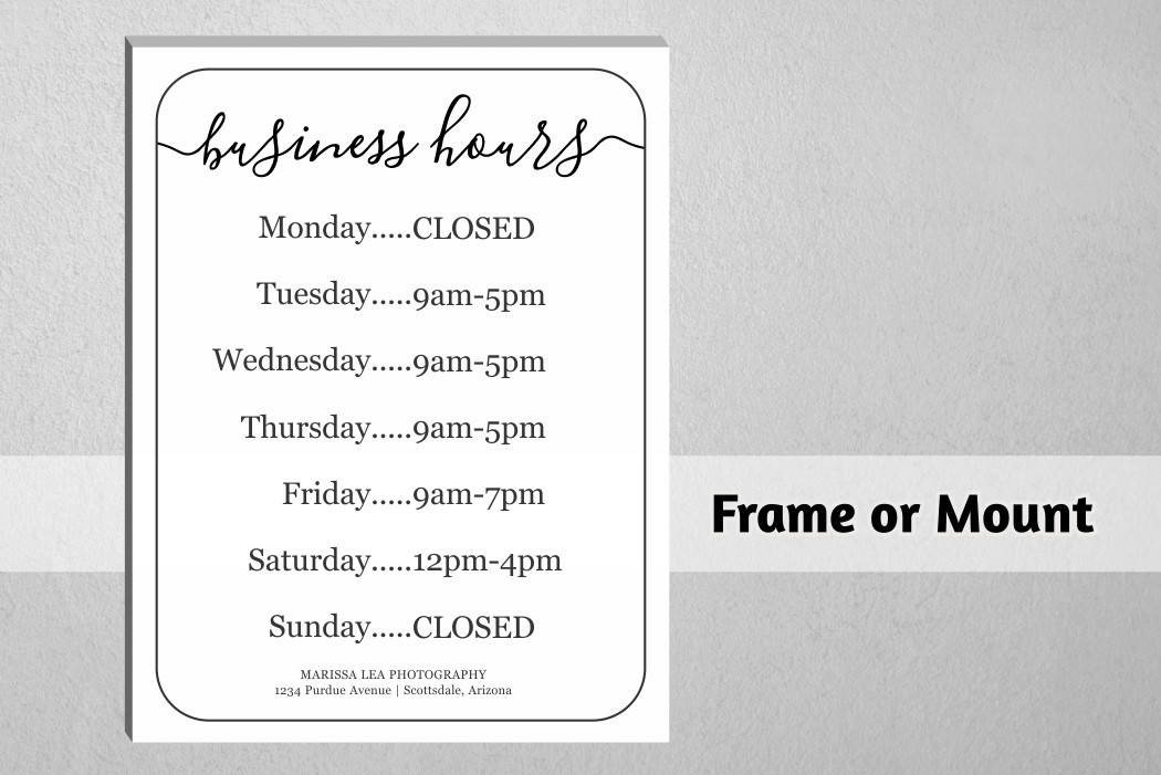 Hours Of Operation Template Business Hours Sign Printable Template Hours Of