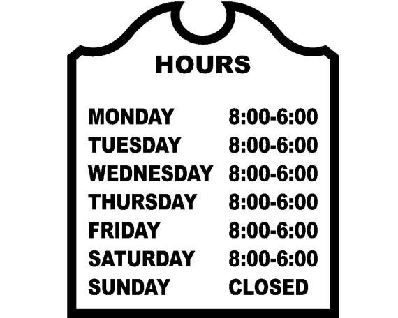 Hours Of Operation Template Store Hours Decal Hours Of Operation Decal Business Window