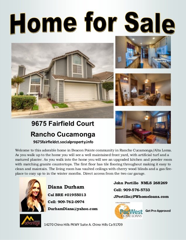House for Sale Flyer Diana Durham Rancho Cucamonga Home for Sale Flyer