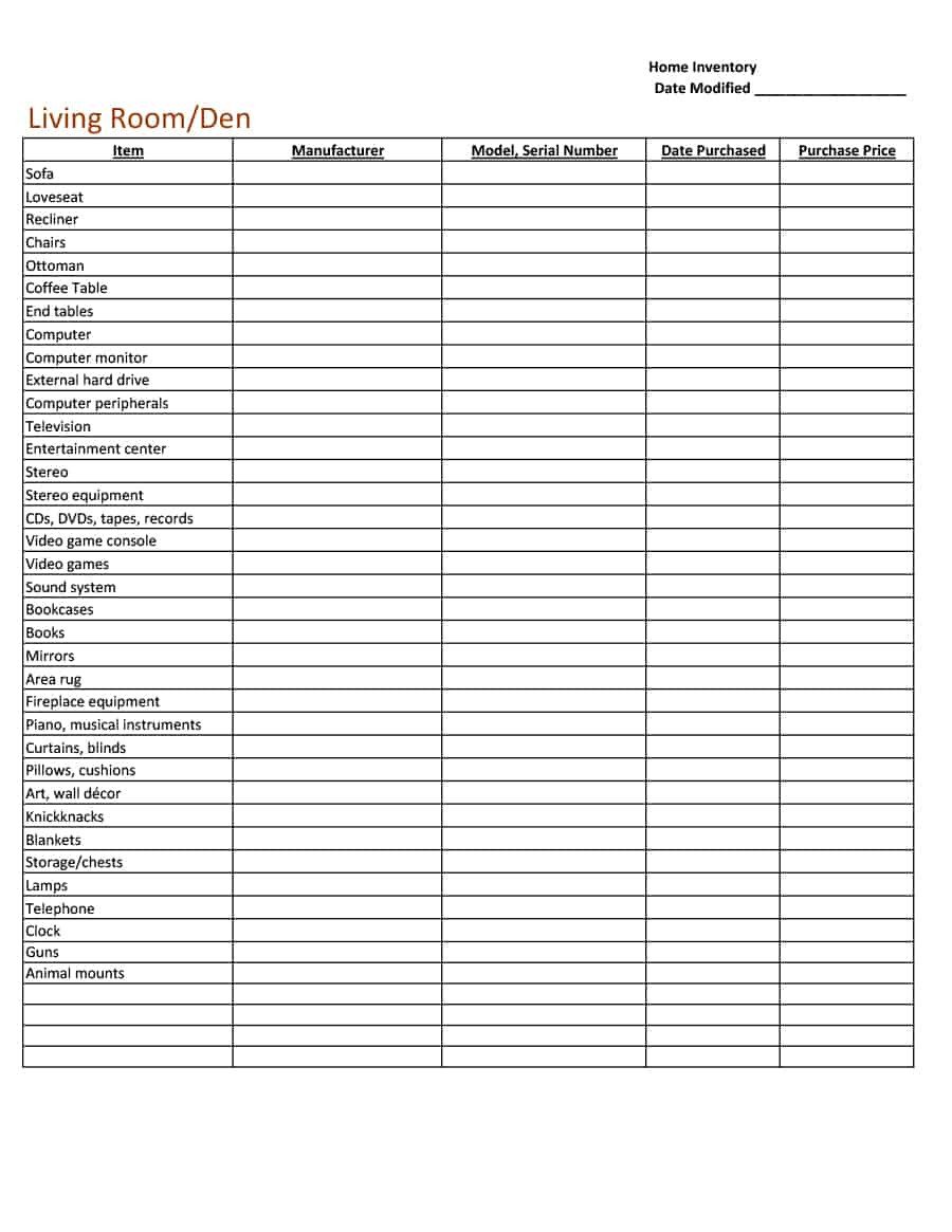 Household Inventory List Template 45 Printable Inventory List Templates [home Fice