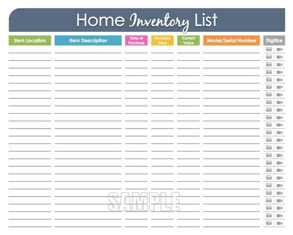 Household Inventory List Template Home Inventory organizing Printable Editable Household
