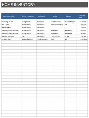 Household Inventory List Template Home Inventory Spreadsheet
