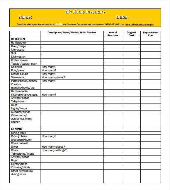 Household Inventory List Template Sample Home Inventory Template Free Documents Download