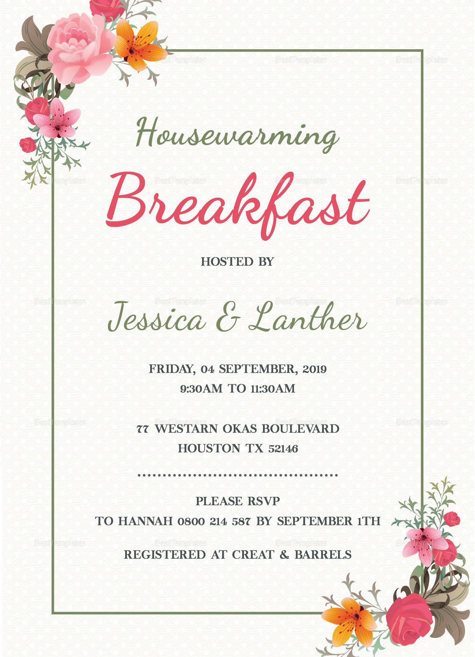 Housewarming Invitation Template Microsoft Word Housewarming Breakfast Party Invitation Design Template In