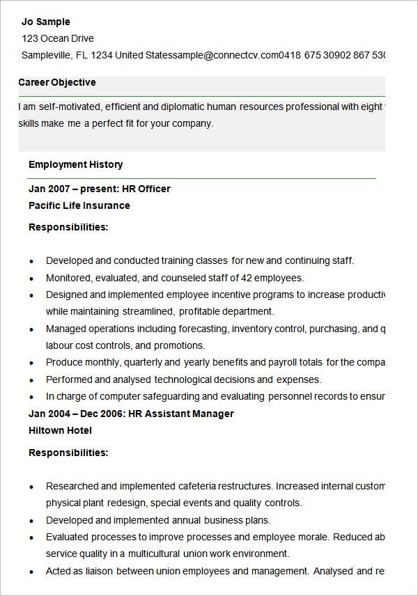 Human Resources Resume Template 21 Hr Resume Templates Doc