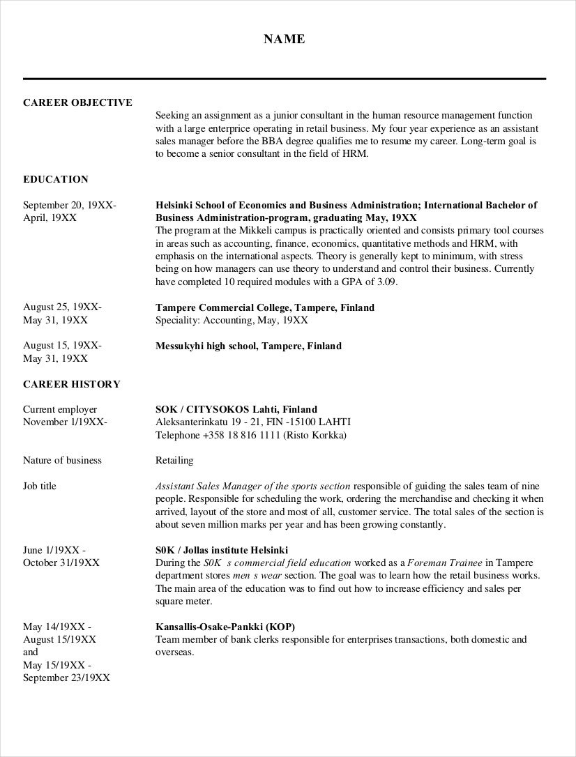 Human Resources Resume Template 9 Hr Resume Examples Pdf
