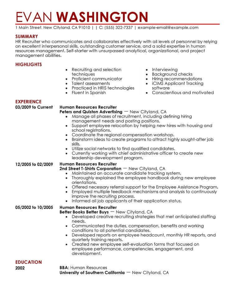 Human Resources Resume Template Amazing Human Resources Resume Examples