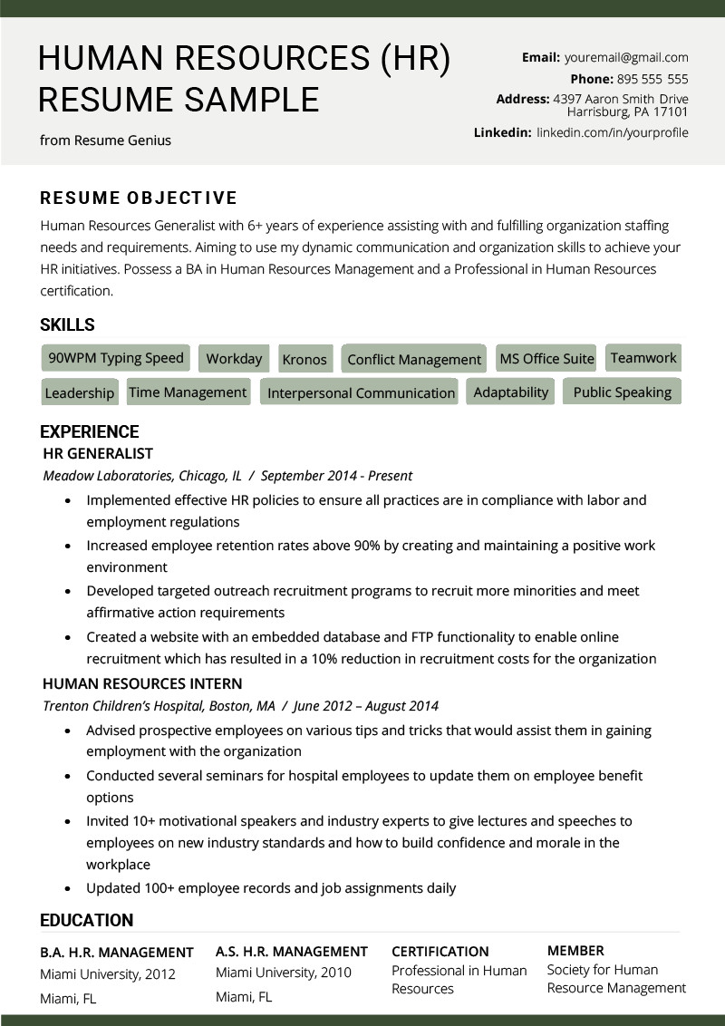 Human Resources Resume Template Human Resources Hr Resume Sample &amp; Writing Tips