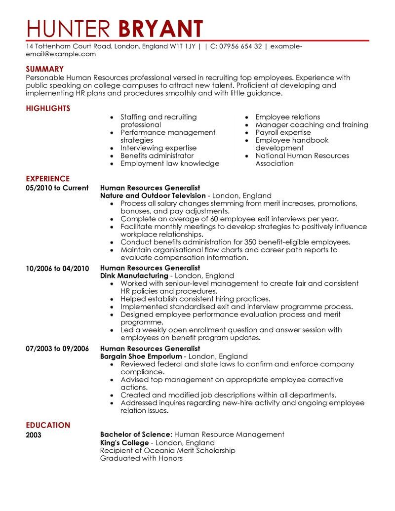 Human Resources Resume Template Human Resources Resume Template for Microsoft Word