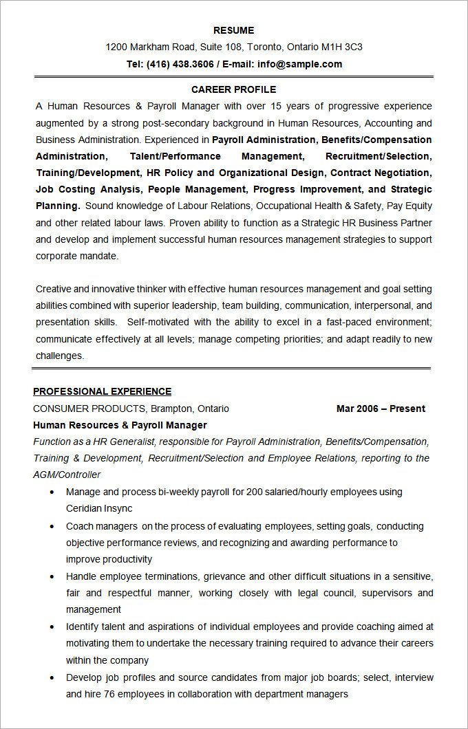 Human Resources Resume Template Microsoft Word Resume Template – 99 Free Samples
