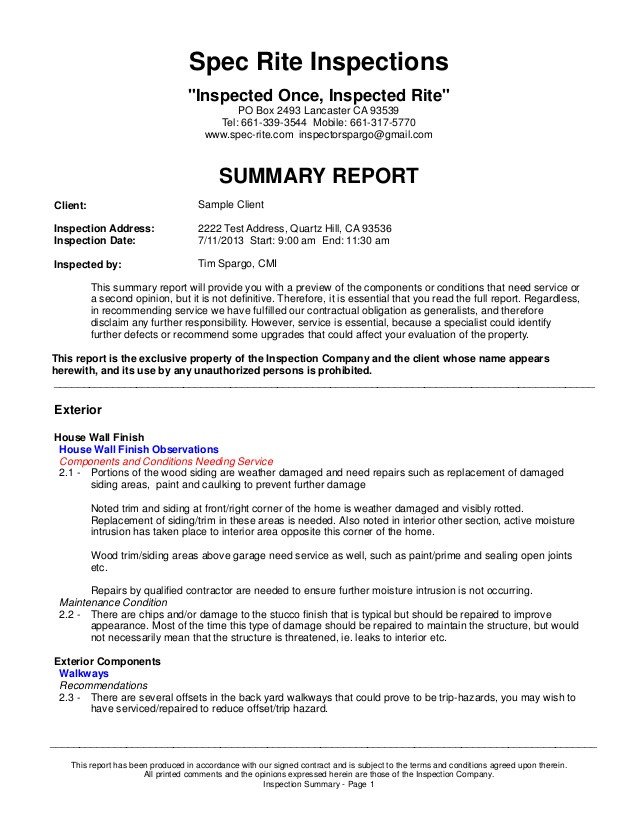 Hvac Inspection Report Template Sample Home Inspection Report