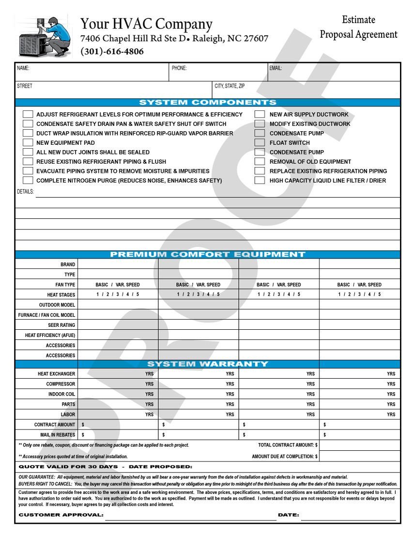 Hvac Installation Contract Template Hvac Sales Proposal Contract Room for Multiple Units