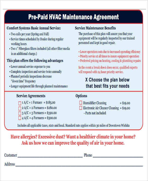 Hvac Maintenance Contract Template 12 Maintenance Agreement Free Word Pdf format Download