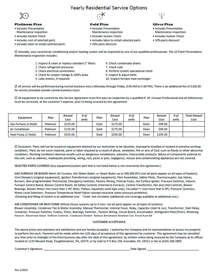 Hvac Maintenance Contract Template Air Conditioning and Heating Service Agreements Richard M
