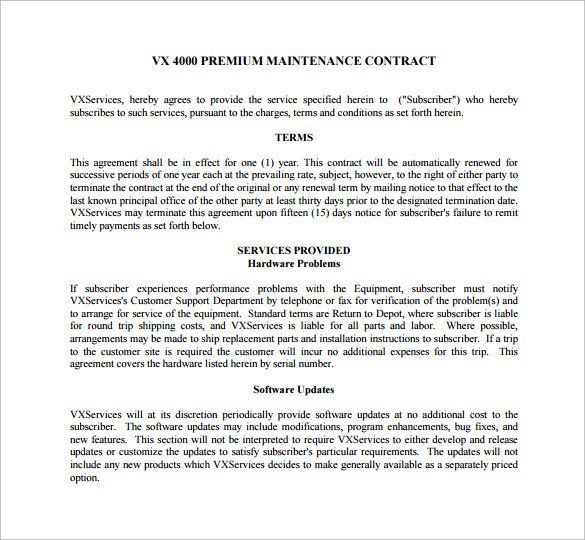 Hvac Maintenance Contract Template Maintenance Contract Template 20 Download Documents In