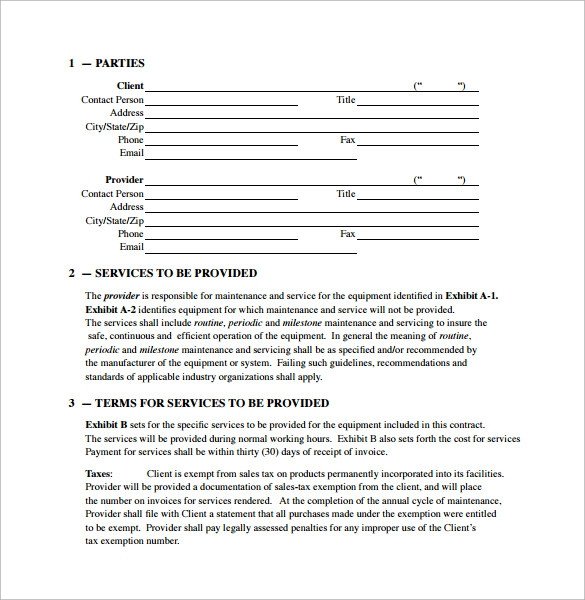 Hvac Maintenance Contract Template Maintenance Contract Template 20 Download Documents In