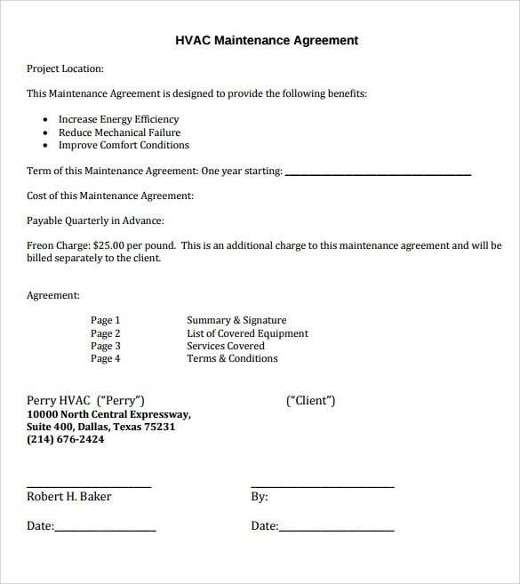 Hvac Maintenance Contract Template Sample Hvac Invoice Template 13 Download Documents In
