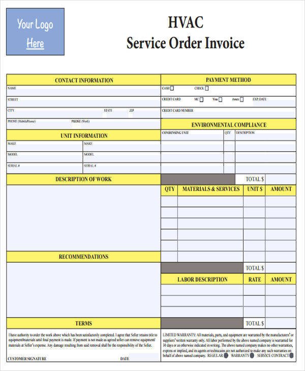 Hvac Work order Template 6 Hvac Invoice Templates Free Word Pdf format Download