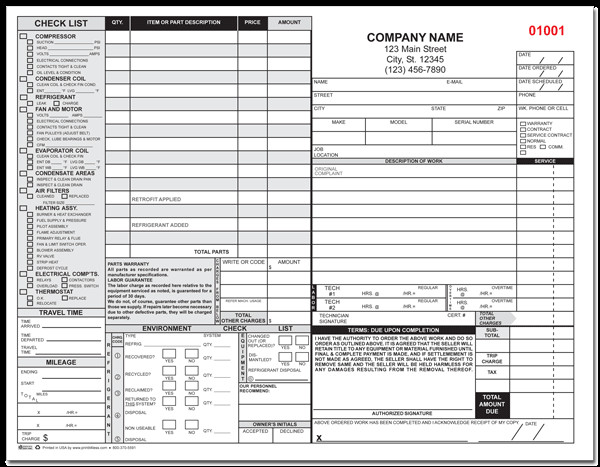 Hvac Work order Template Heating Airconditioning Service form