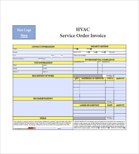 Hvac Work order Template Hvac Invoice Template 6 Free Word Pdf format Download