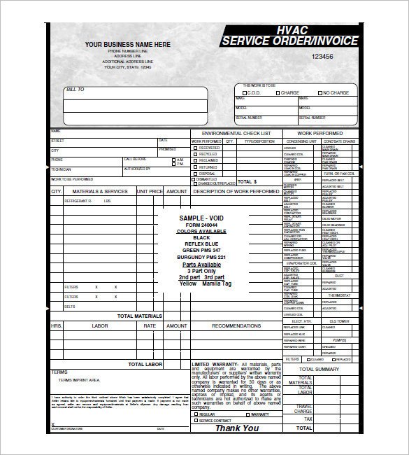 Hvac Work order Template Hvac Invoice Template 6 Free Word Pdf format Download