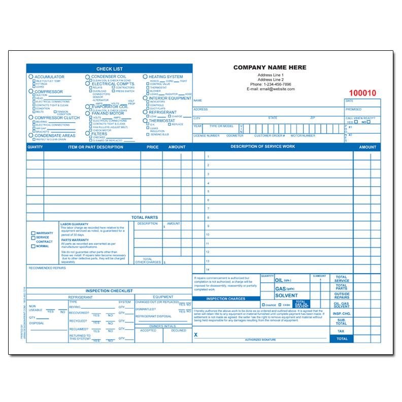 Hvac Work order Template Hvac Work order Carbonless Invoice Printing Pany