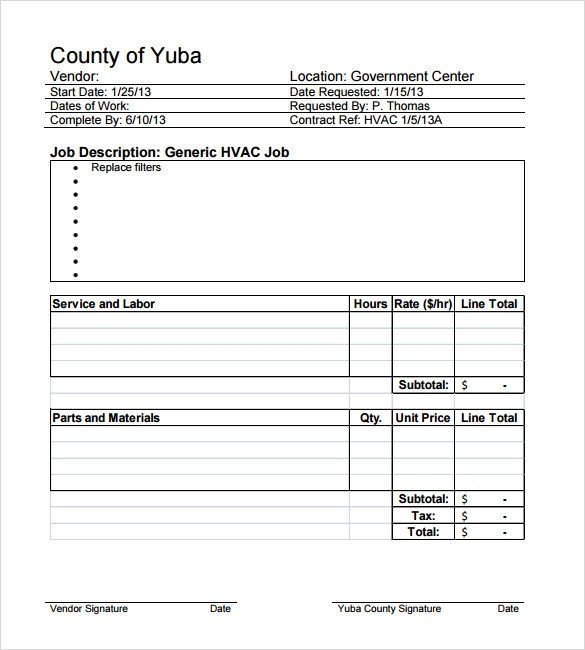 Hvac Work order Template Sample Hvac Invoice Template 13 Download Documents In
