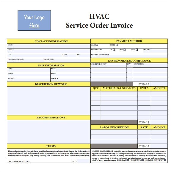 Hvac Work order Template Sample Hvac Invoice Template 13 Download Documents In