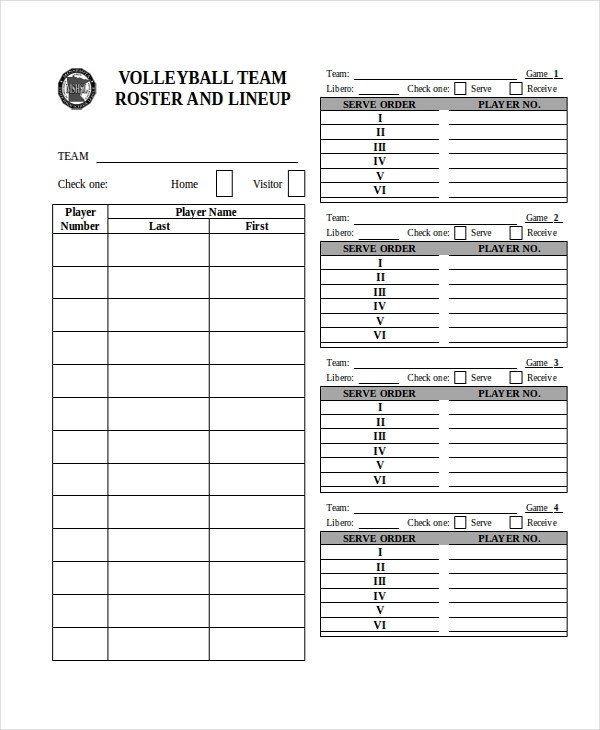 Ihsa Volleyball Lineup Sheet 21 Roster form Templates 0 Freesample Example format