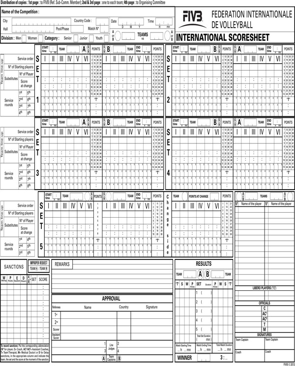 Ihsa Volleyball Lineup Sheet Download Ficial Volleyball Scoresheet for Free
