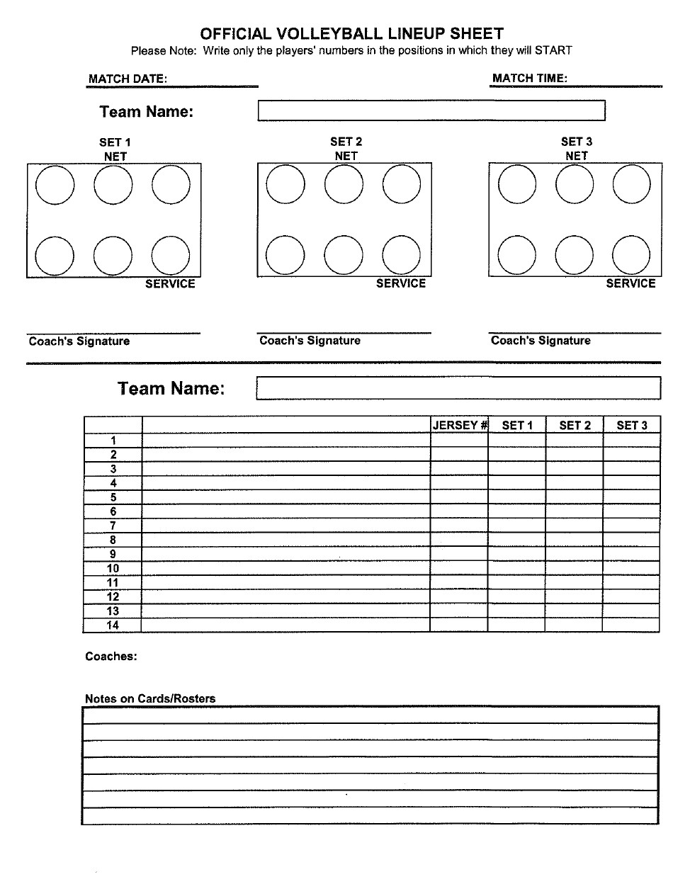 Ihsa Volleyball Lineup Sheet Ficial Volleyball Lineup Sheet Printable Pdf