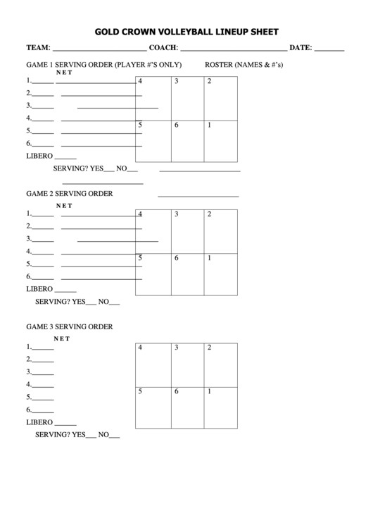 Ihsa Volleyball Lineup Sheet Gold Crown Volleyball Lineup Sheet Printable Pdf