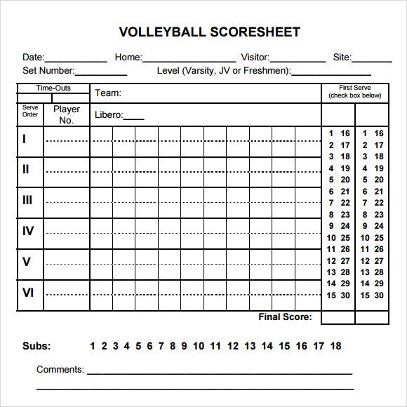 Ihsa Volleyball Lineup Sheet Sample Volleyball Score Sheet 11 Documents In Pdf