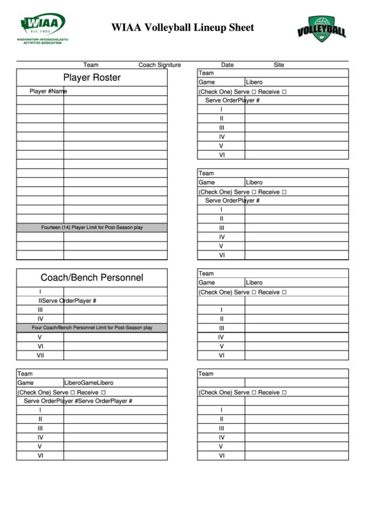 Ihsa Volleyball Lineup Sheet Wiaa Volleyball Lineup Sheet Printable Pdf