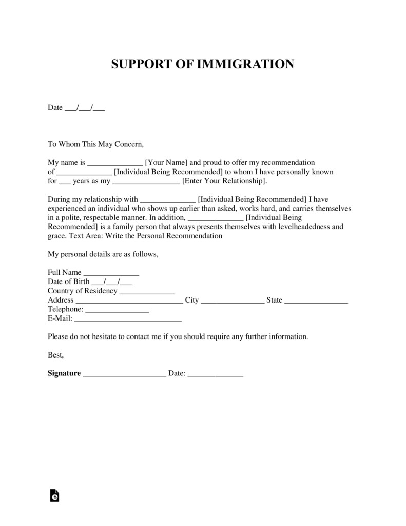 Immigration Letter Of Support Free Character Reference Letter for Immigration Template