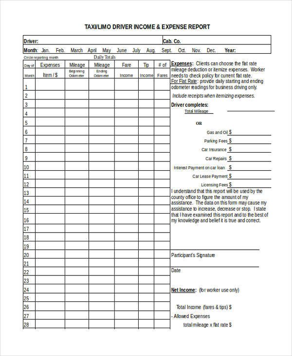 Income and Expense form 20 Expense Report form In Word