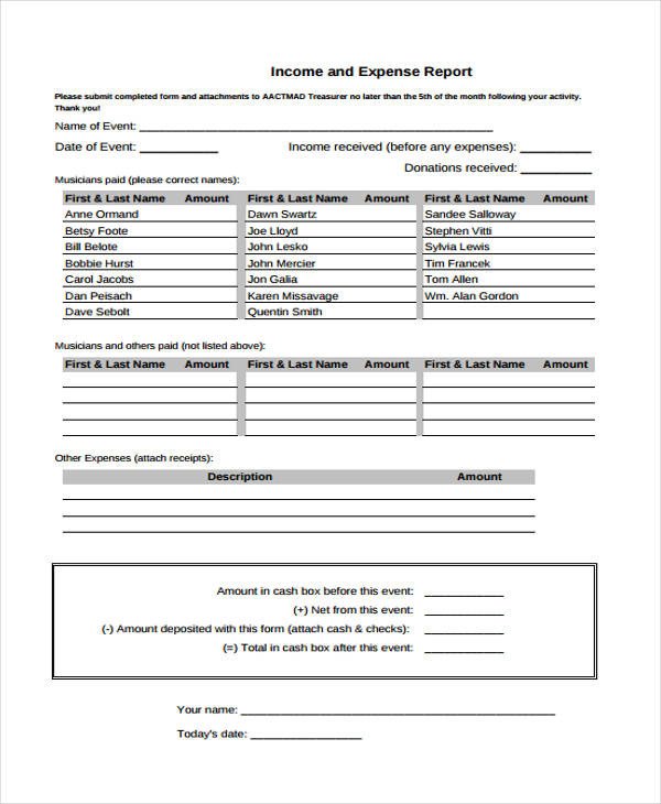 Income and Expense form 27 Printable Expense Report forms