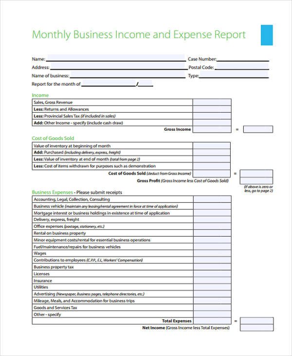 Income and Expense form 28 Expense Report form In Pdf