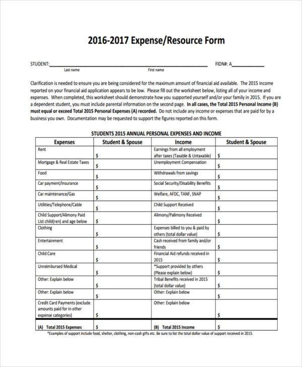 Income and Expense form Sample Personal Expense forms 9 Free Documents In Word Pdf
