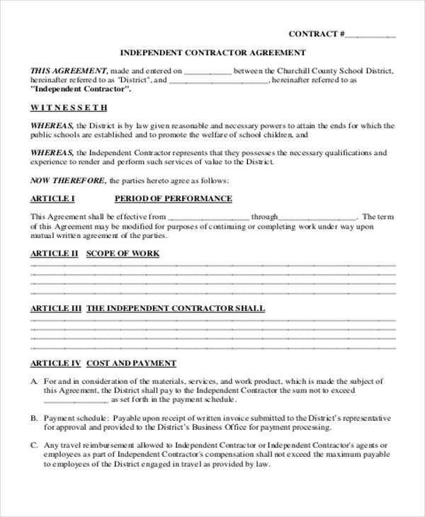 Independent Contractor Contract Template 5 Independent Contract Templates Sample Examples